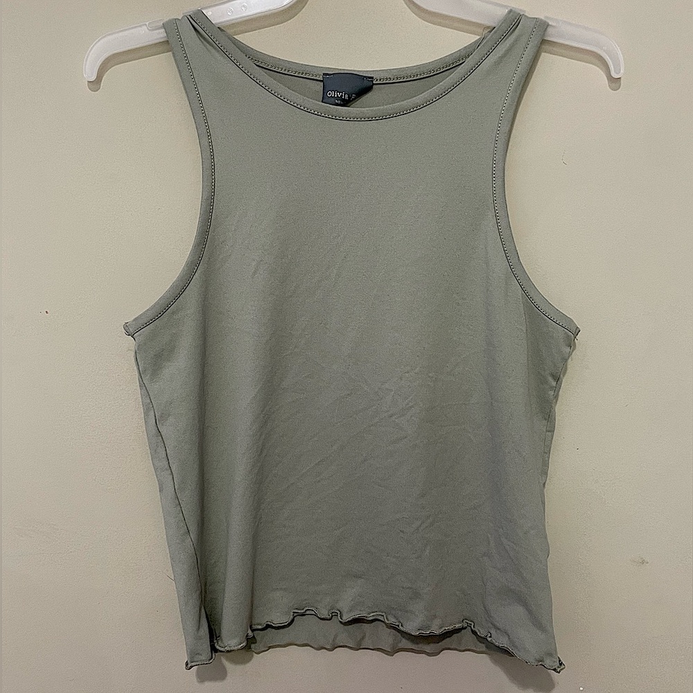 Sea Green Regular Length Lettuce Edge Tank Top